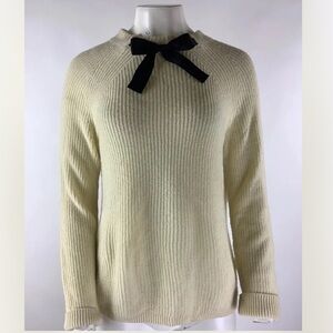 J Crew Sz M Gayle Tie Neck Ribbed Knit Sweater Cream Wool Nylon Pullover